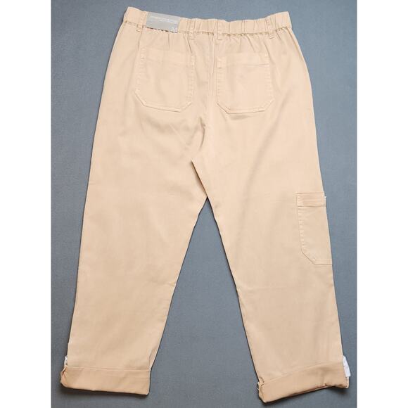 NWT Soft Surroundings Pants Straight Releaxed Ankle Crop Roll Tab Sesame Khaki M - Picture 6 of 9